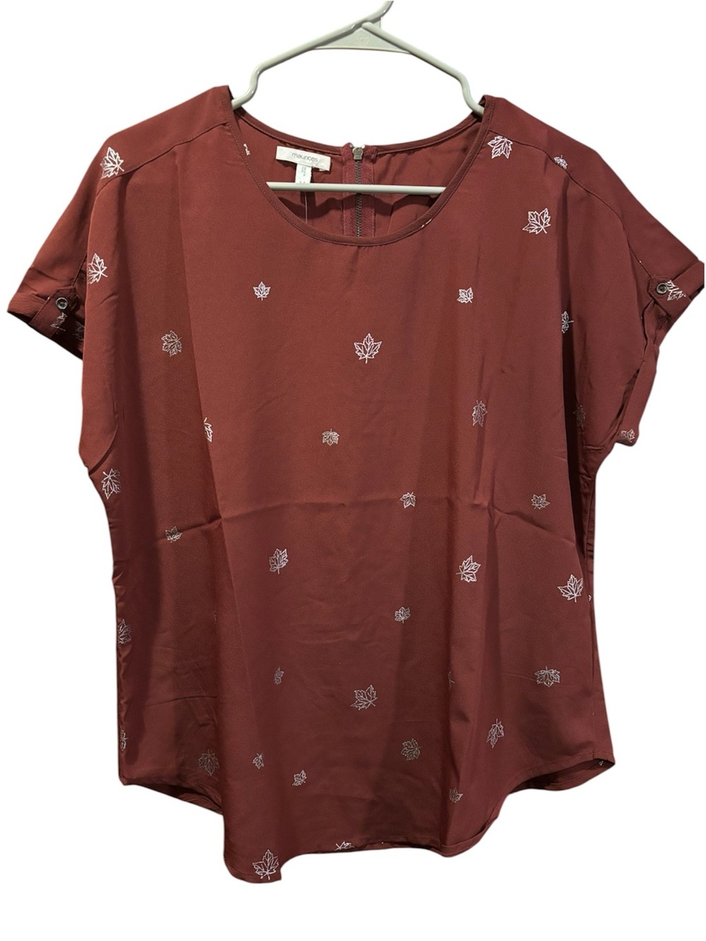 Maurices burgundy leaf print zipper blouse nwt medium